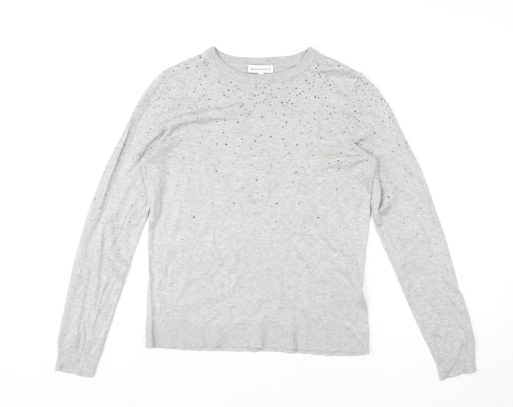 Warehouse Womens Grey Round Neck Viscose Pullover Jumper Size 12 Pullover - Beaded