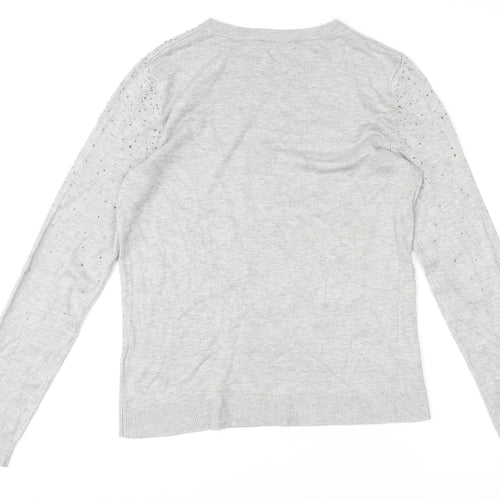 Warehouse Womens Grey Round Neck Viscose Pullover Jumper Size 12 Pullover - Beaded