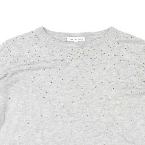 Warehouse Womens Grey Round Neck Viscose Pullover Jumper Size 12 Pullover - Beaded