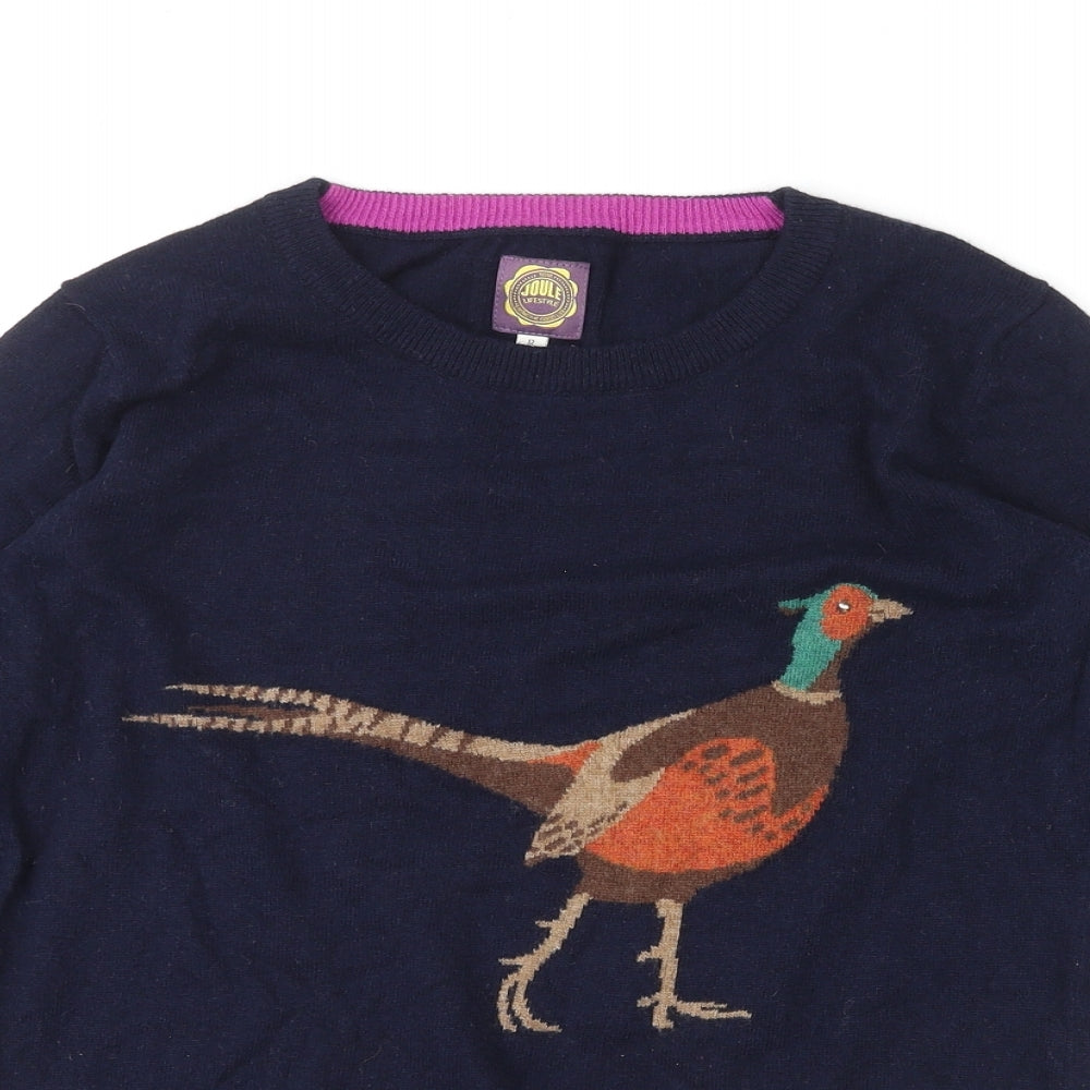 Joules Womens Blue Round Neck Viscose Pullover Jumper Size 12 - Pheasant