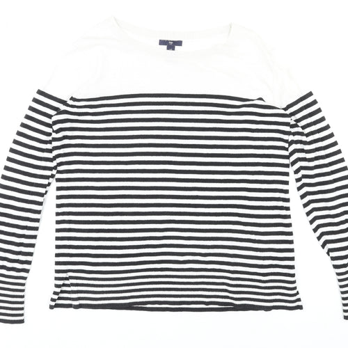 Gap Womens Multicoloured Round Neck Striped 100% Cotton Pullover Jumper Size M
