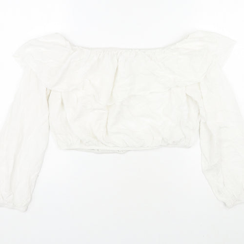 Glamorous Womens White Viscose Cropped Blouse Size M Off the Shoulder