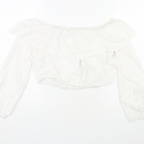 Glamorous Womens White Viscose Cropped Blouse Size M Off the Shoulder