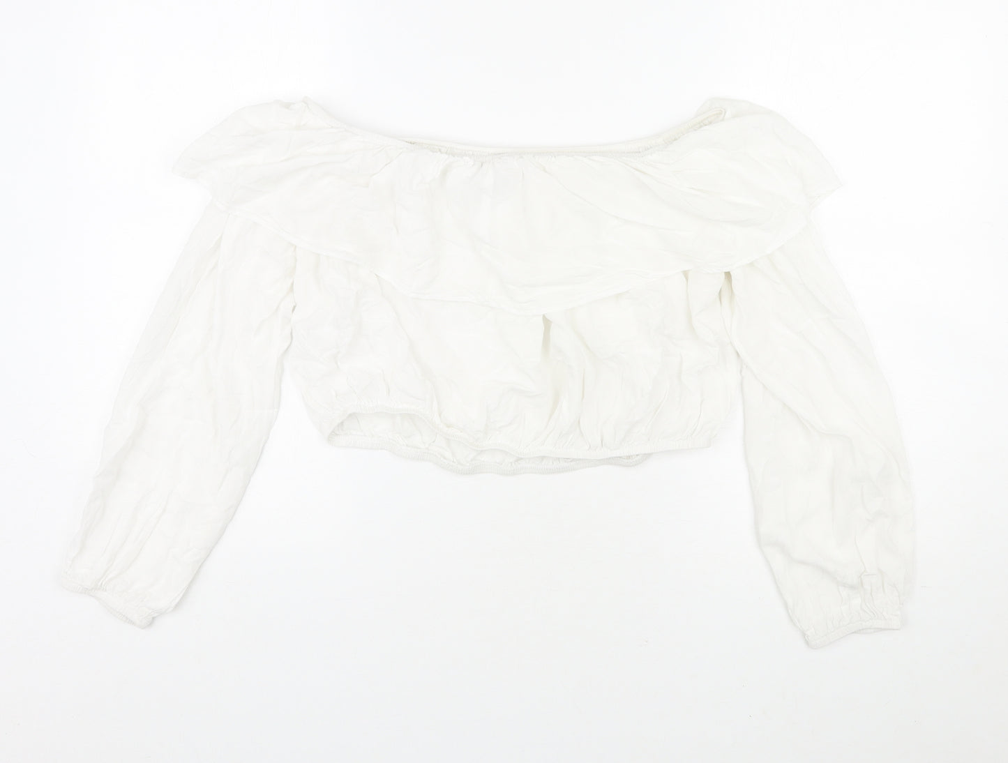 Glamorous Womens White Viscose Cropped Blouse Size M Off the Shoulder