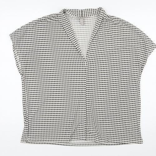 H&M Womens White Geometric Polyester Basic Blouse Size XL V-Neck
