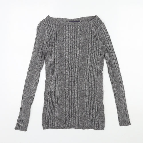 Marks and Spencer Womens Grey Scoop Neck Viscose Pullover Jumper Size 10 Pullover - Ribbed