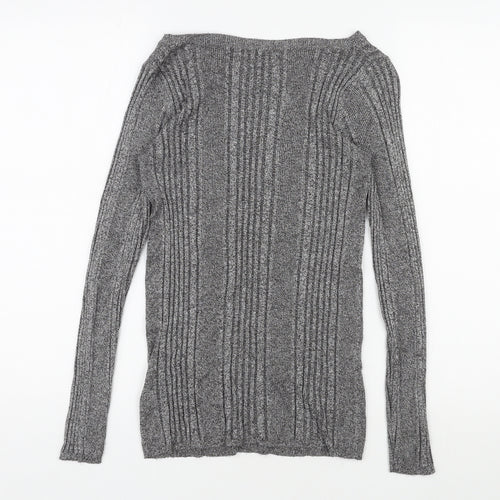 Marks and Spencer Womens Grey Scoop Neck Viscose Pullover Jumper Size 10 Pullover - Ribbed