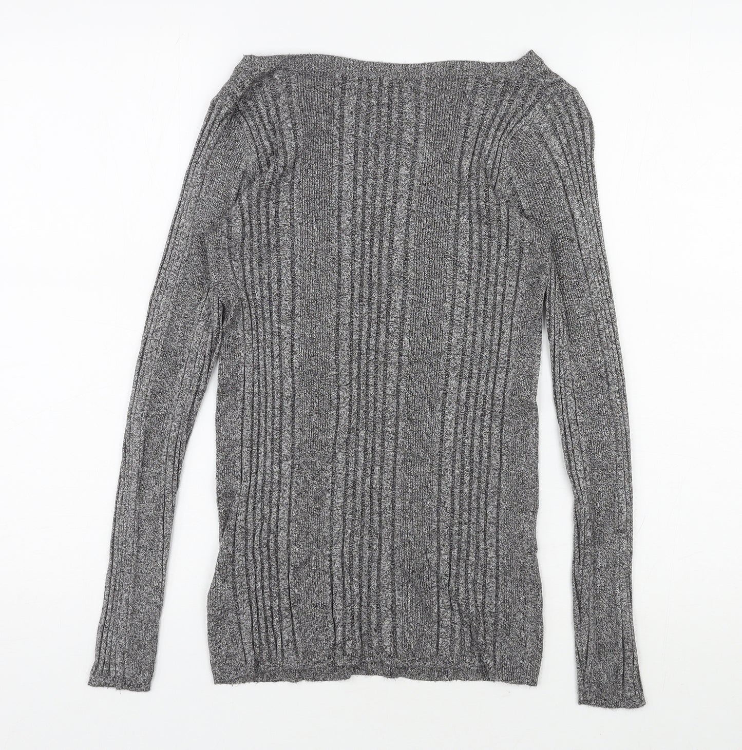 Marks and Spencer Womens Grey Scoop Neck Viscose Pullover Jumper Size 10 Pullover - Ribbed