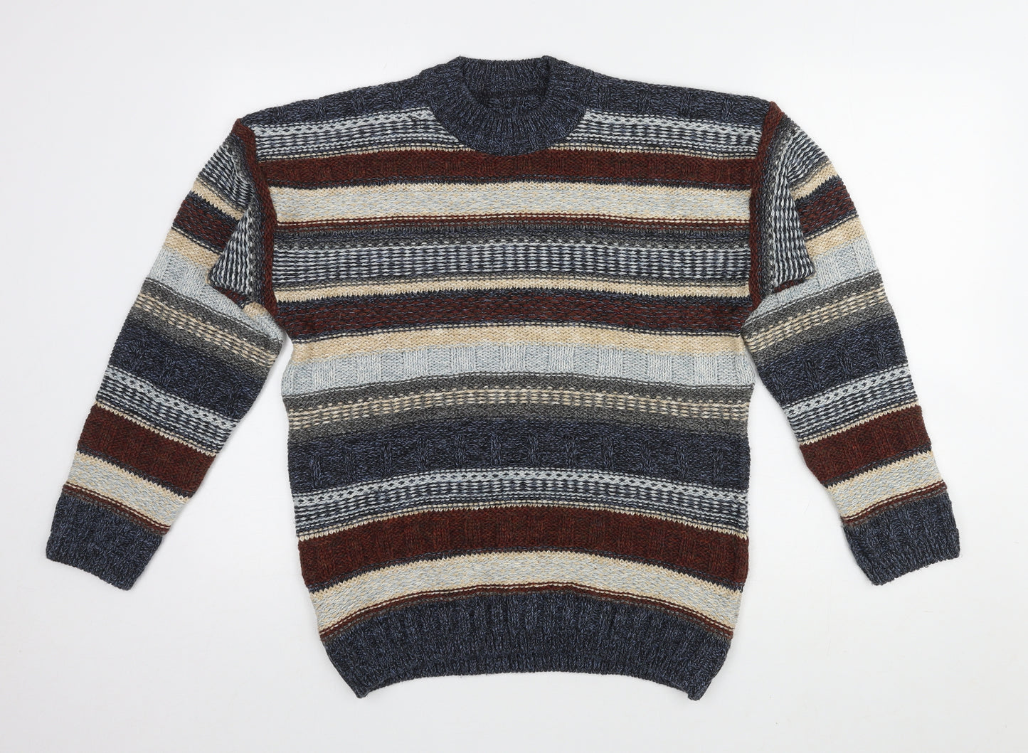 St Michael Boys Multicoloured Round Neck Striped Acrylic Pullover Jumper Size 13-14 Years Pullover