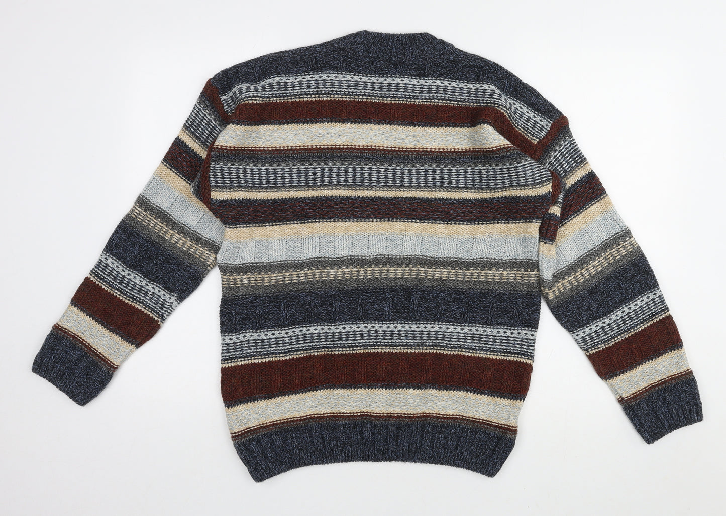 St Michael Boys Multicoloured Round Neck Striped Acrylic Pullover Jumper Size 13-14 Years Pullover