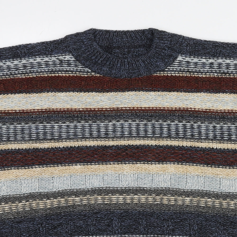 St Michael Boys Multicoloured Round Neck Striped Acrylic Pullover Jumper Size 13-14 Years Pullover