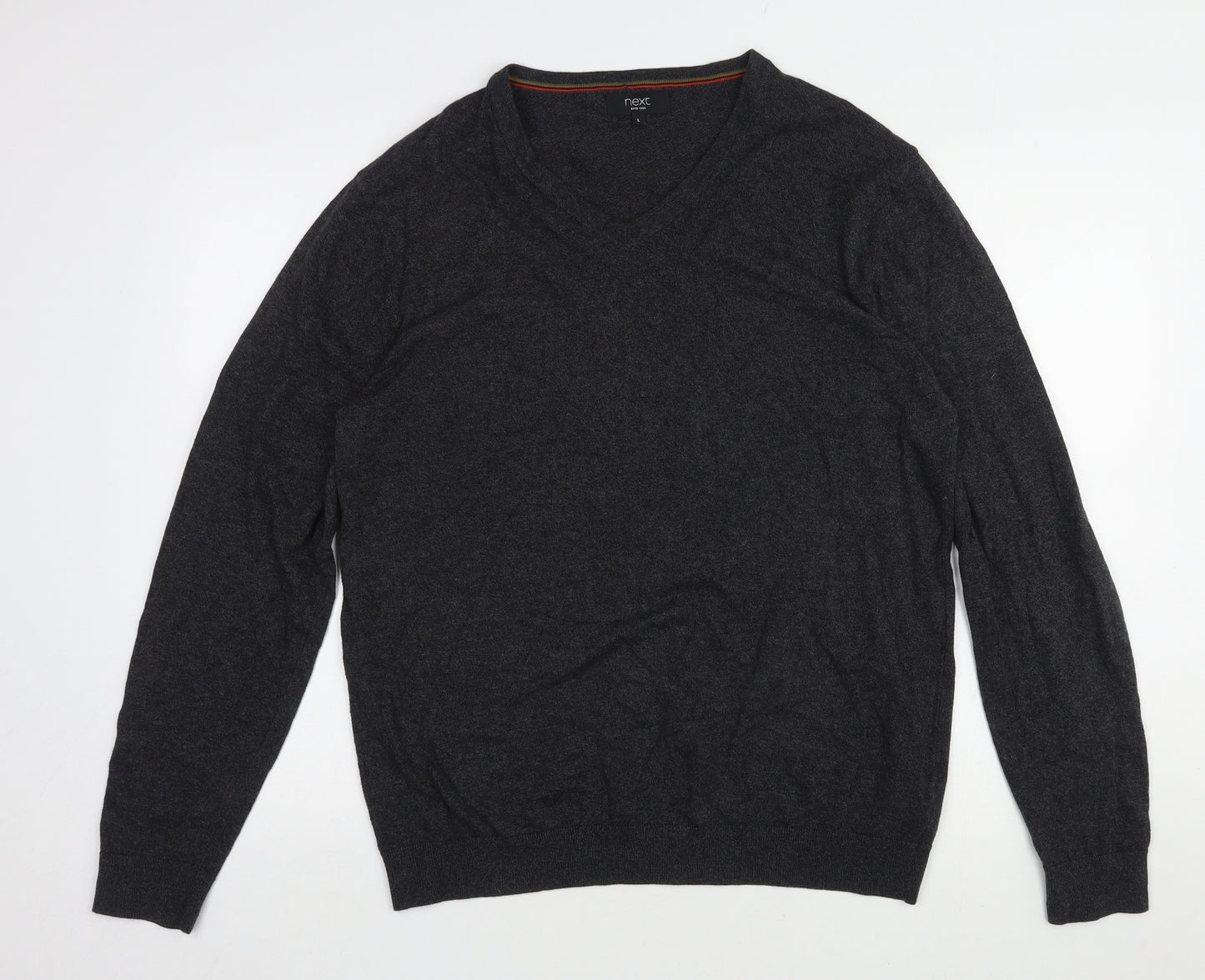 NEXT Mens Black V-Neck Cotton Pullover Jumper Size L Long Sleeve