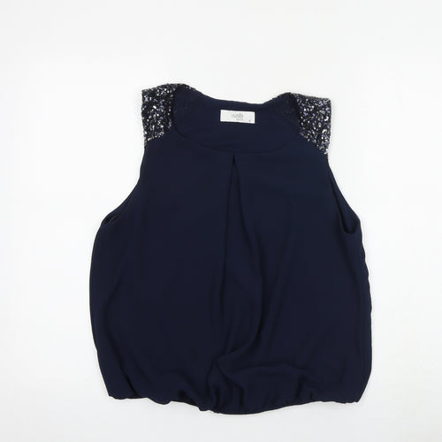 Wallis Womens Blue Polyester Basic Blouse Size M Boat Neck