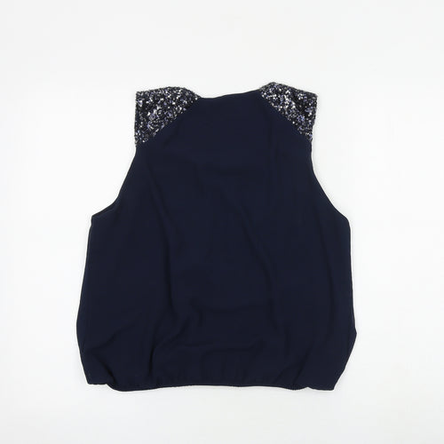 Wallis Womens Blue Polyester Basic Blouse Size M Boat Neck