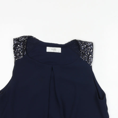Wallis Womens Blue Polyester Basic Blouse Size M Boat Neck