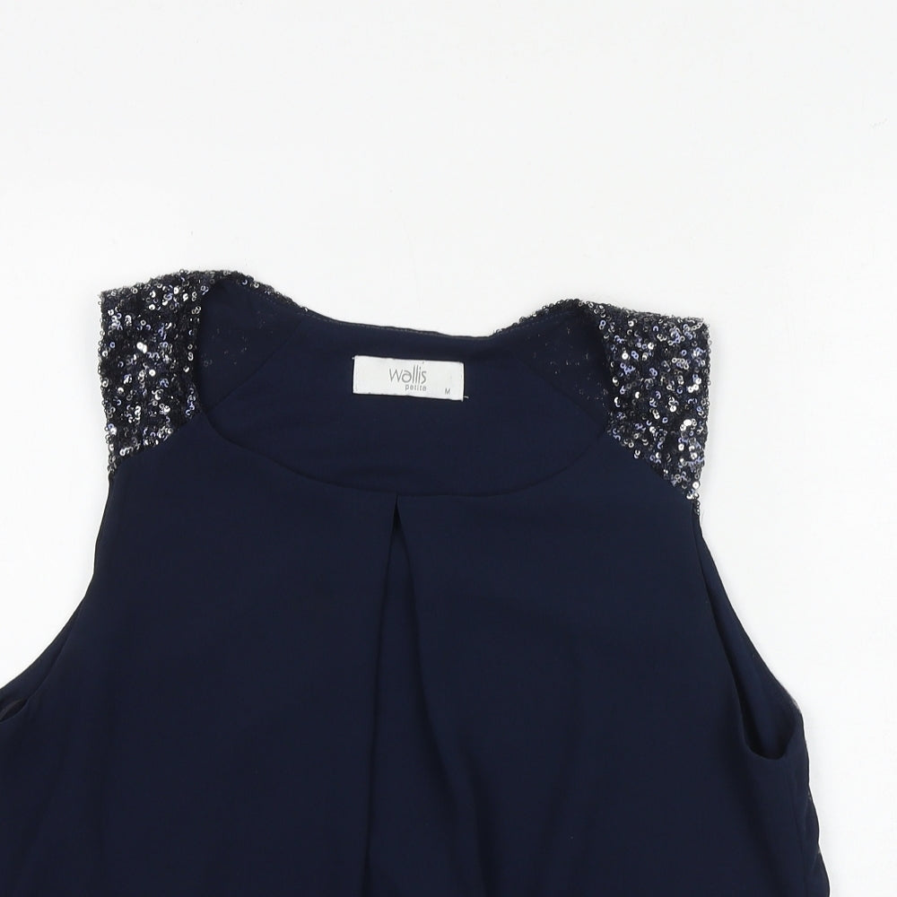 Wallis Womens Blue Polyester Basic Blouse Size M Boat Neck