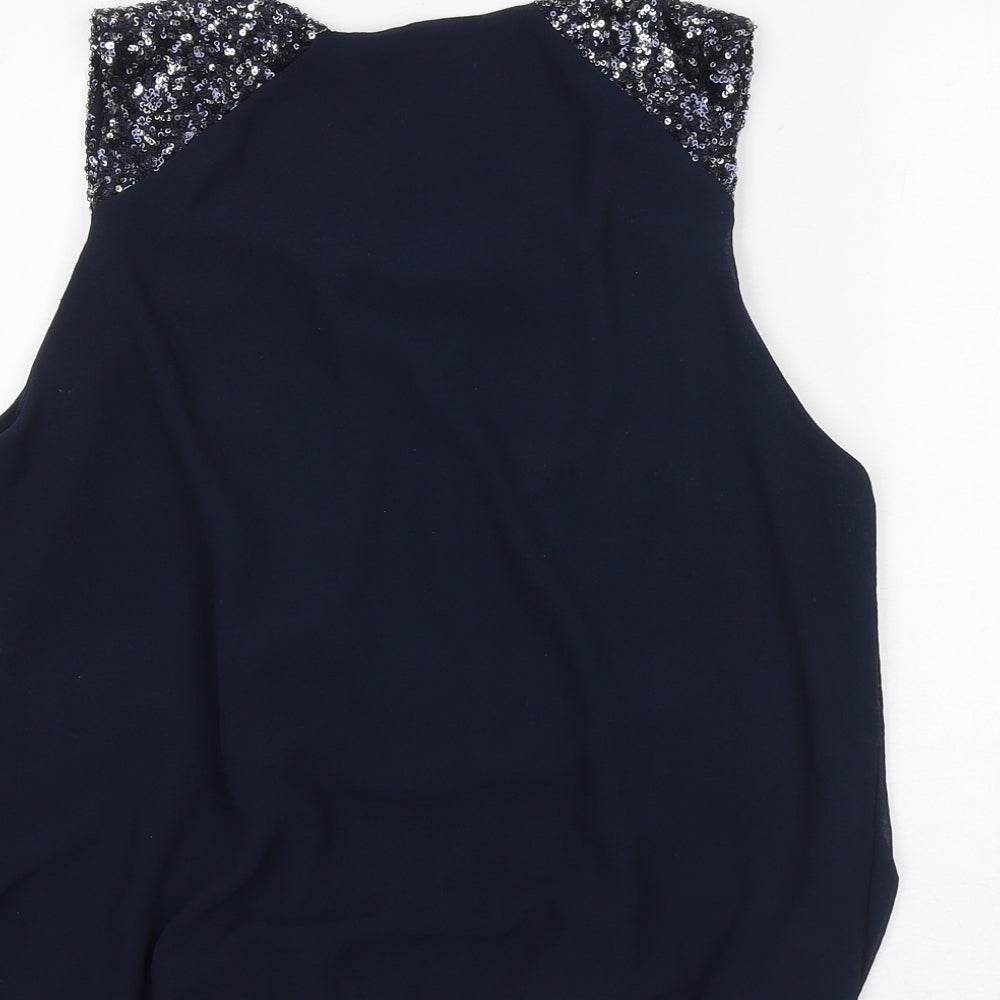 Wallis Womens Blue Polyester Basic Blouse Size M Boat Neck