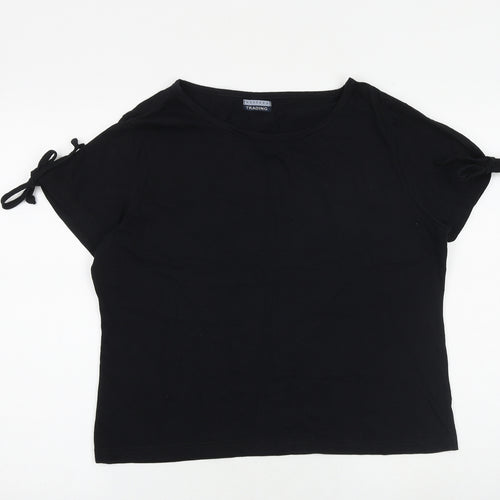 Western Trading Womens Black 100% Cotton Basic T-Shirt Size 18 Boat Neck - Tie Sleeve Detail