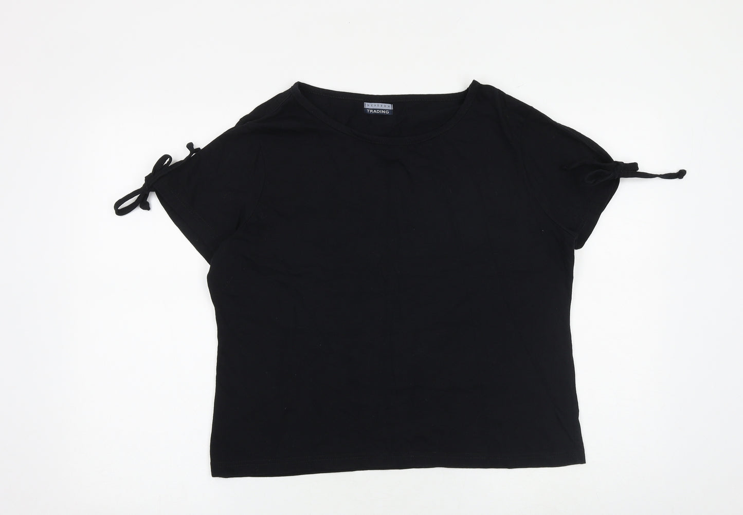Western Trading Womens Black 100% Cotton Basic T-Shirt Size 18 Boat Neck - Tie Sleeve Detail
