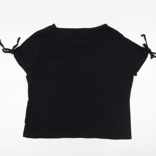 Western Trading Womens Black 100% Cotton Basic T-Shirt Size 18 Boat Neck - Tie Sleeve Detail