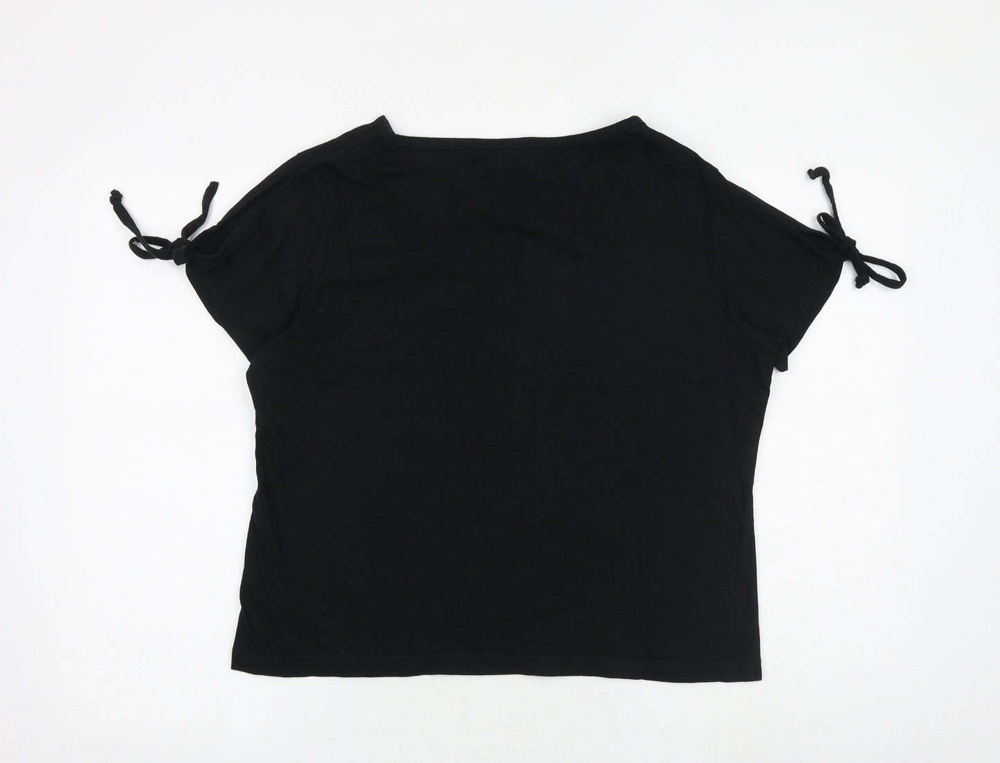 Western Trading Womens Black 100% Cotton Basic T-Shirt Size 18 Boat Neck - Tie Sleeve Detail