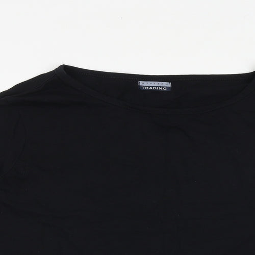 Western Trading Womens Black 100% Cotton Basic T-Shirt Size 18 Boat Neck - Tie Sleeve Detail