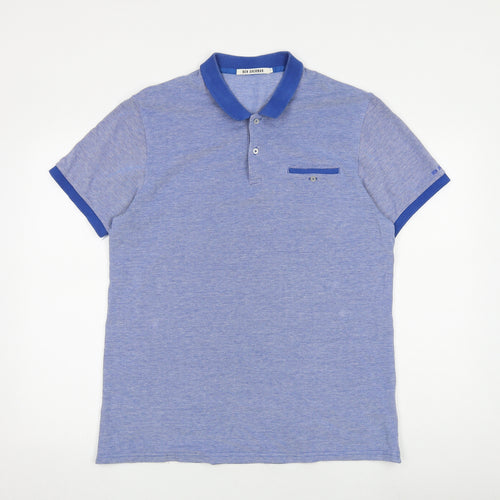 Ben Sherman Mens Blue 100% Cotton Polo Size XL Collared Button