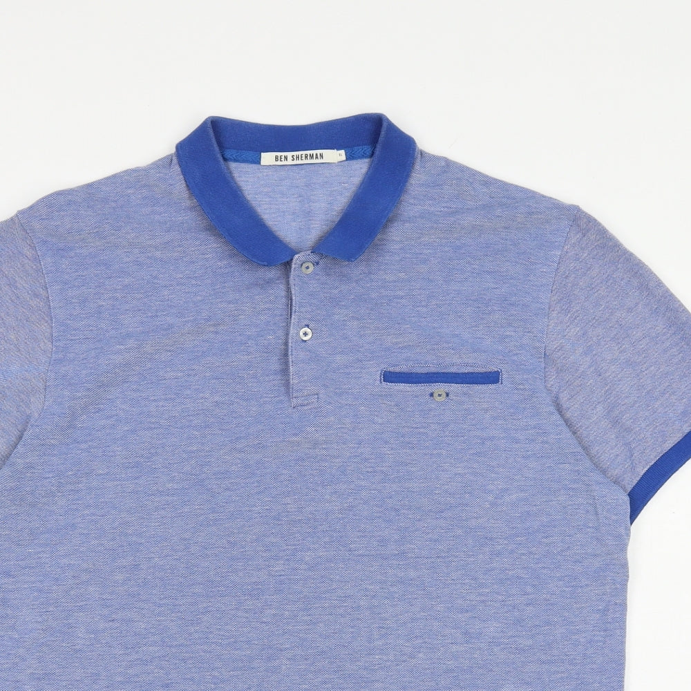 Ben Sherman Mens Blue 100% Cotton Polo Size XL Collared Button