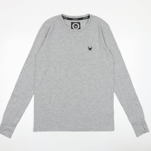 Intense Mens Grey Cotton T-Shirt Size S Round Neck