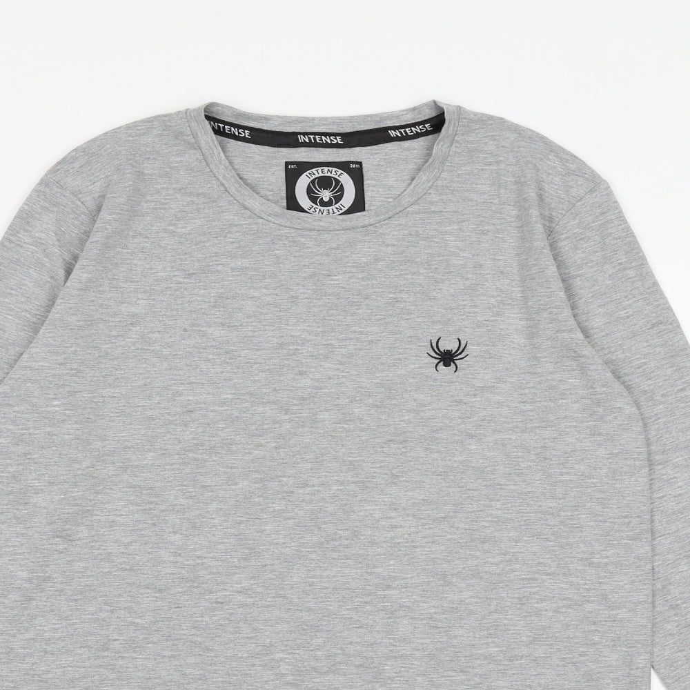 Intense Mens Grey Cotton T-Shirt Size S Round Neck
