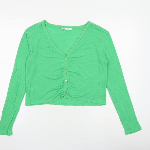 Zara Womens Green V-Neck Viscose Cardigan Jumper Size M