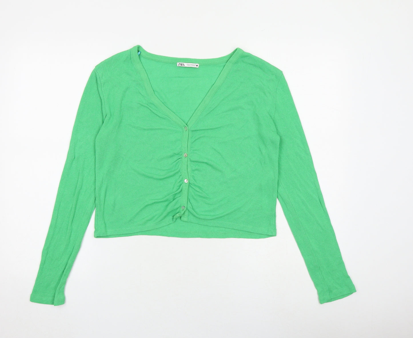 Zara Womens Green V-Neck Viscose Cardigan Jumper Size M