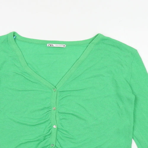 Zara Womens Green V-Neck Viscose Cardigan Jumper Size M
