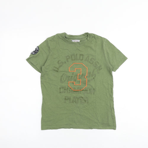 US Polo Assn. Boys Green 100% Cotton Pullover T-Shirt Size 10-11 Years Round Neck Pullover