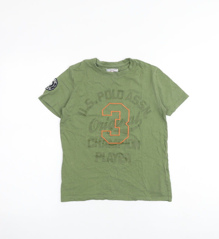 US Polo Assn. Boys Green 100% Cotton Pullover T-Shirt Size 10-11 Years Round Neck Pullover