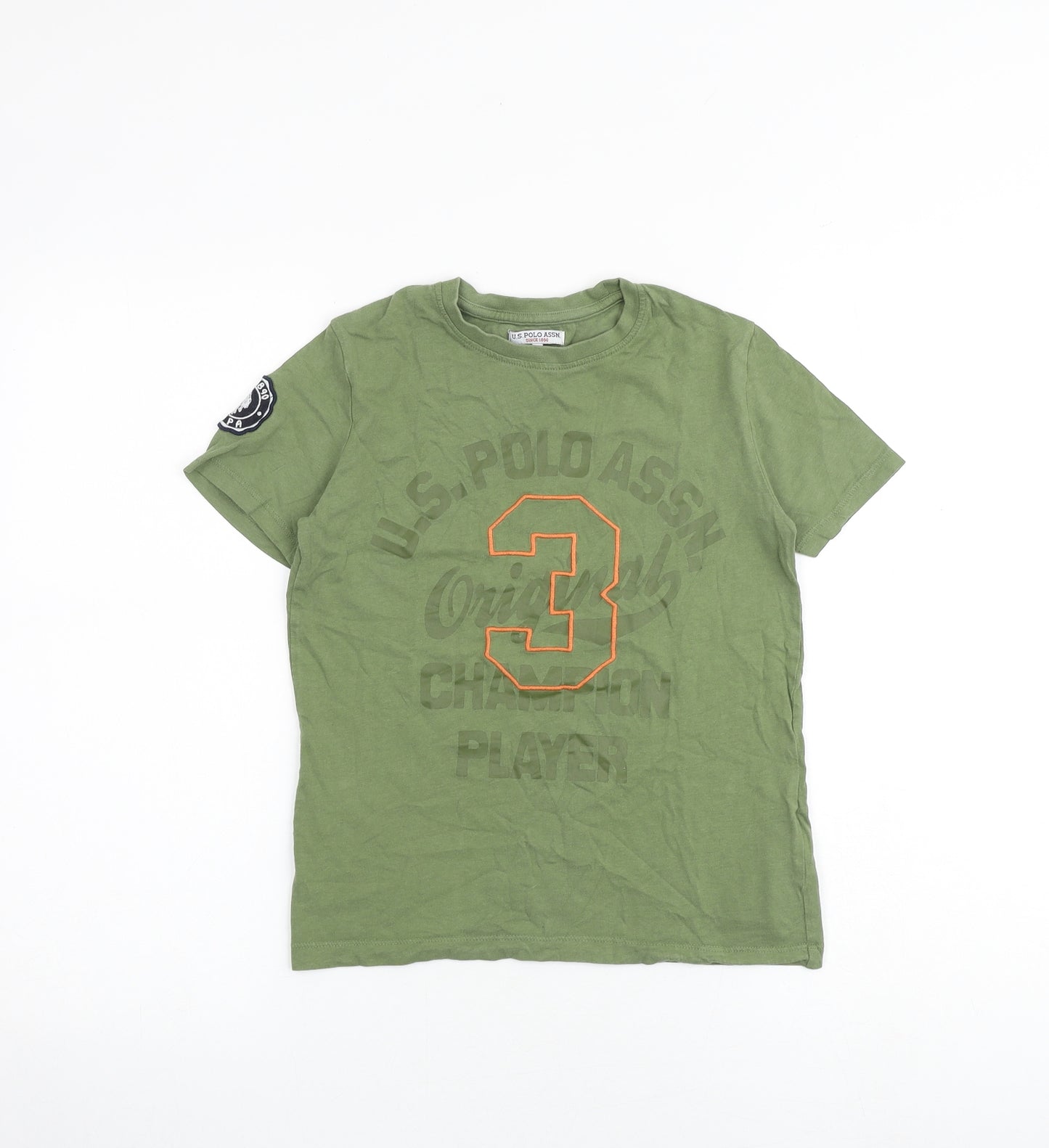US Polo Assn. Boys Green 100% Cotton Pullover T-Shirt Size 10-11 Years Round Neck Pullover