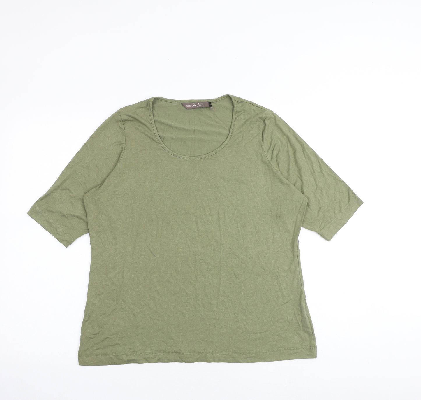 Marks and Spencer Womens Green Viscose Basic T-Shirt Size 18 Round Neck