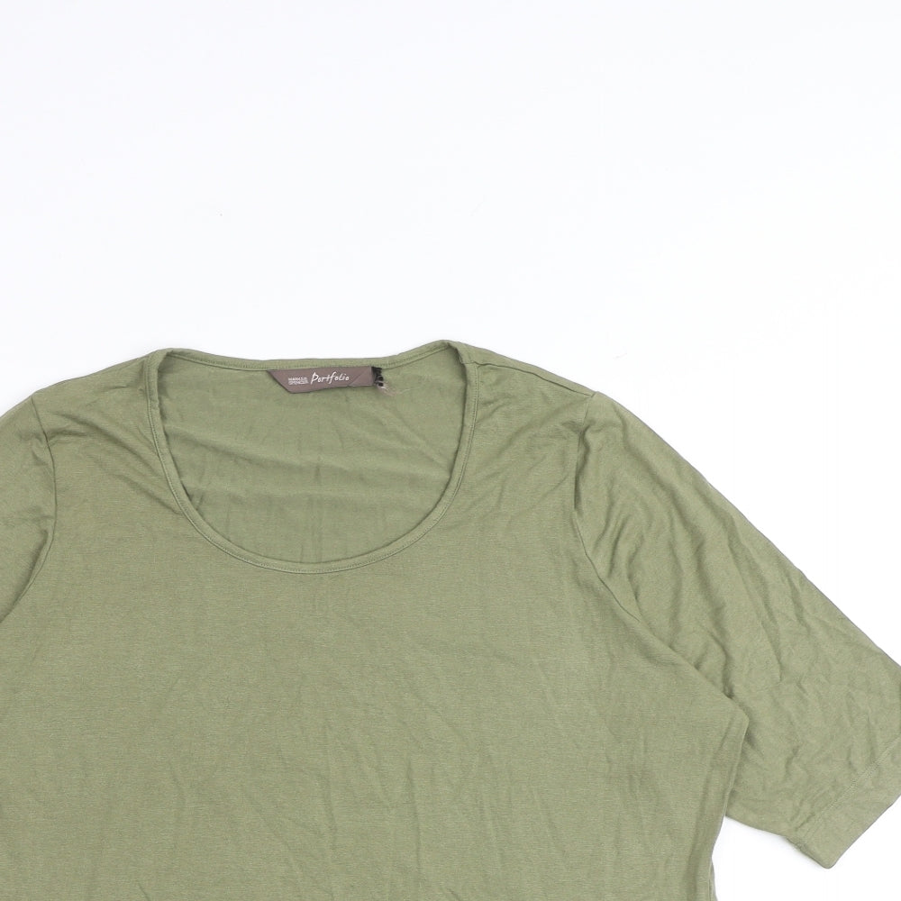 Marks and Spencer Womens Green Viscose Basic T-Shirt Size 18 Round Neck