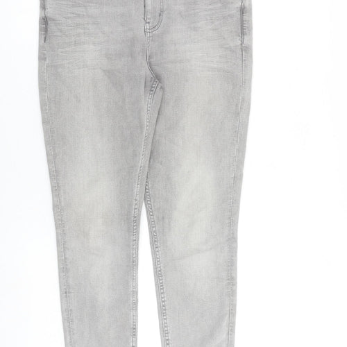 Marks and Spencer Womens Grey Cotton Skinny Jeans Size 12 L28 in Slim Zip