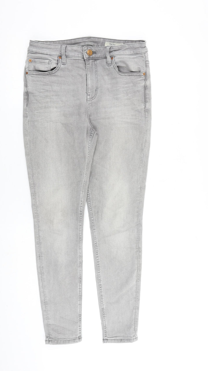 Marks and Spencer Womens Grey Cotton Skinny Jeans Size 12 L28 in Slim Zip