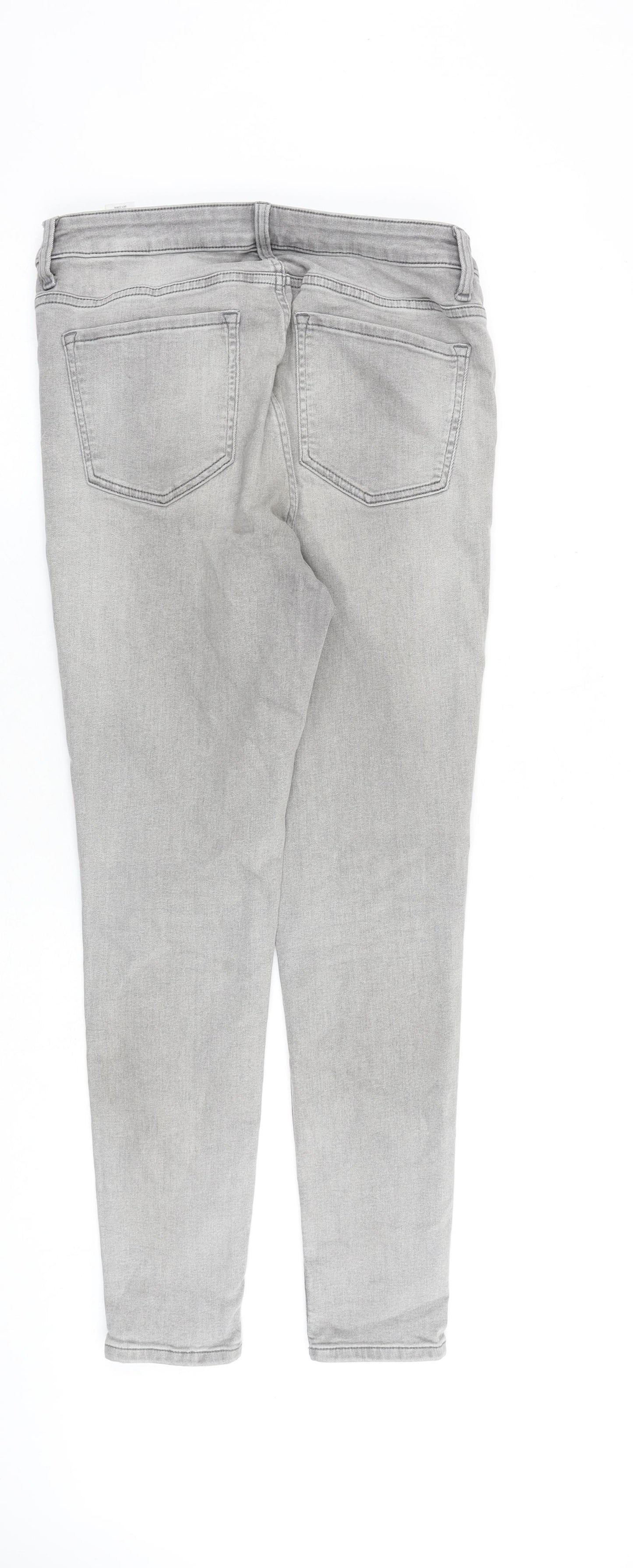 Marks and Spencer Womens Grey Cotton Skinny Jeans Size 12 L28 in Slim Zip
