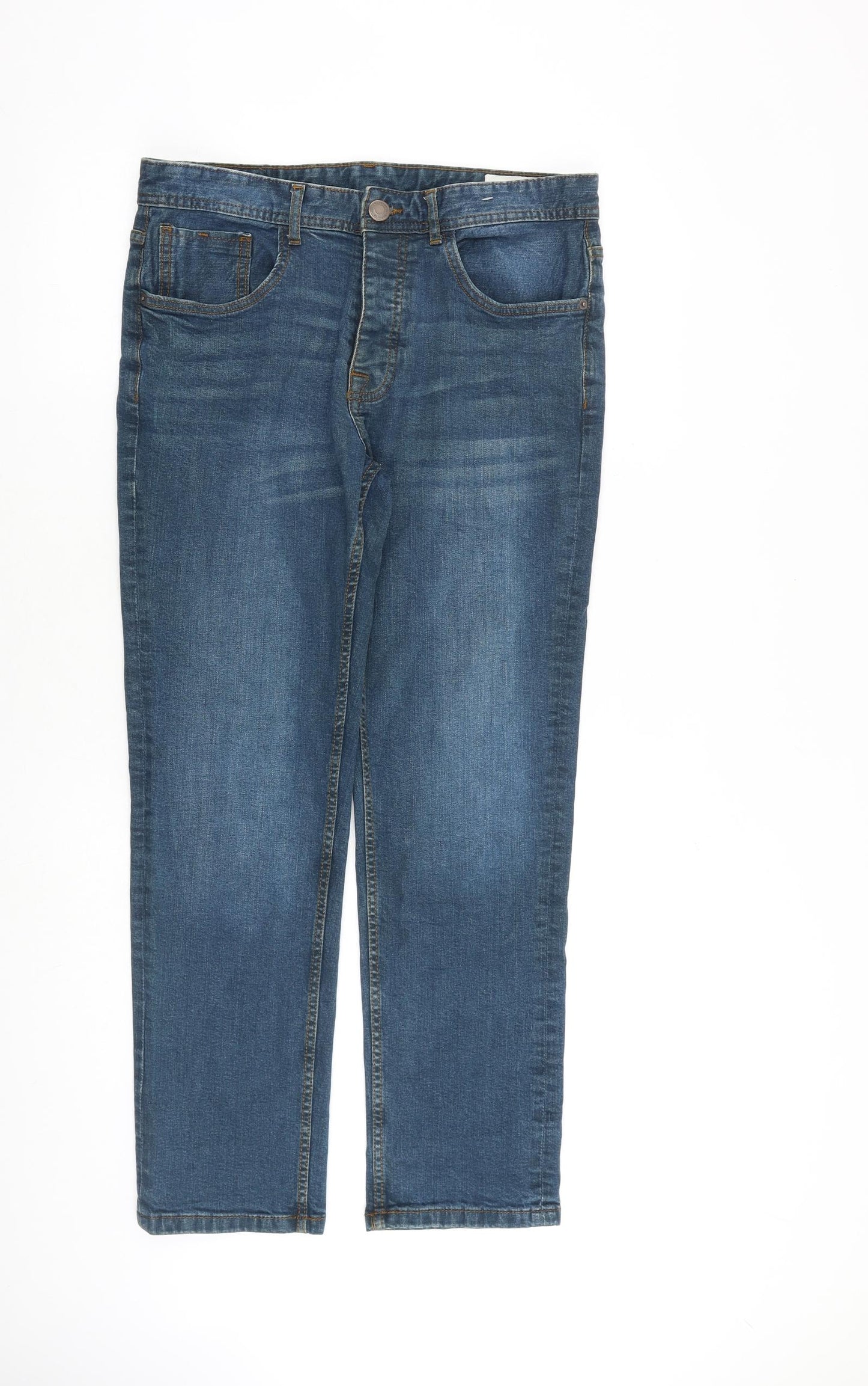 Denim & Co. Mens Blue Cotton Straight Jeans Size 32 in L30 in Regular Button