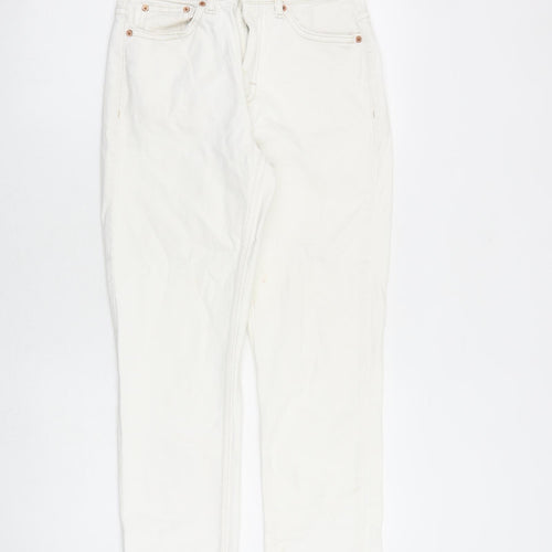 Topshop Womens White Cotton Straight Jeans Size 28 in L32 in Regular Zip - Raw Hem