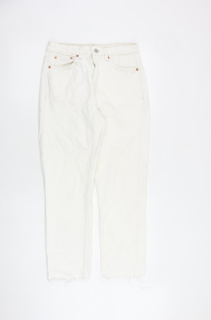 Topshop Womens White Cotton Straight Jeans Size 28 in L32 in Regular Zip - Raw Hem