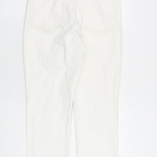 Topshop Womens White Cotton Straight Jeans Size 28 in L32 in Regular Zip - Raw Hem