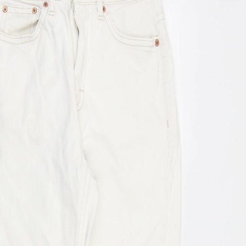 Topshop Womens White Cotton Straight Jeans Size 28 in L32 in Regular Zip - Raw Hem