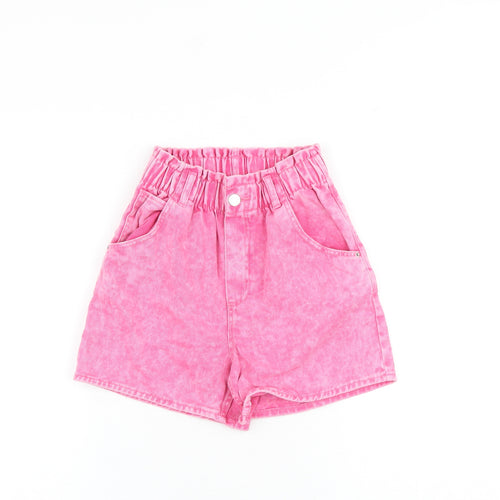 &Denim Girls Pink Geometric 100% Cotton Boyfriend Shorts Size S L3 in Regular Zip