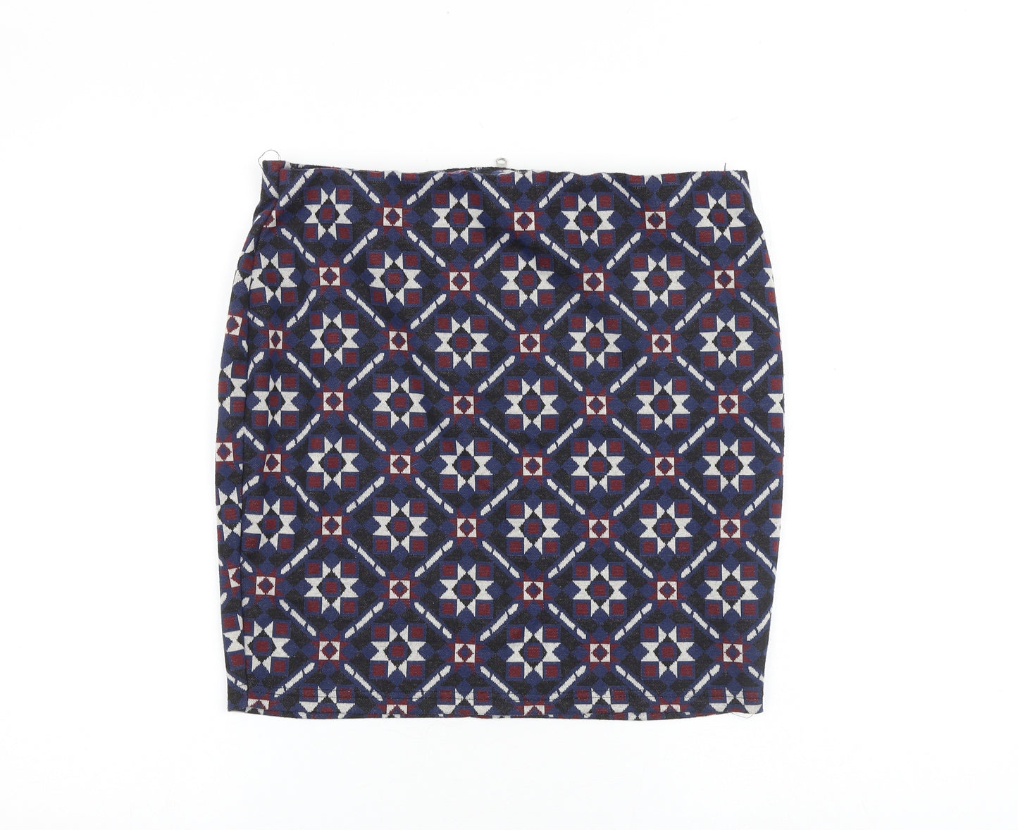 New Look Womens Multicoloured Geometric Polyester Bandage Skirt Size 18 Zip
