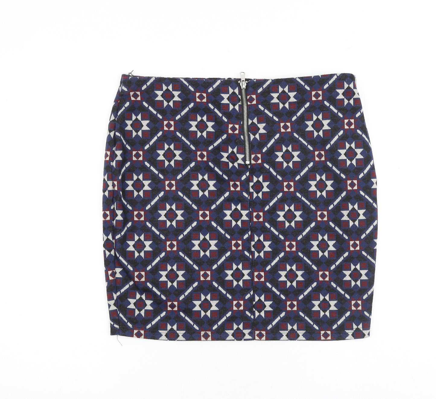 New Look Womens Multicoloured Geometric Polyester Bandage Skirt Size 18 Zip