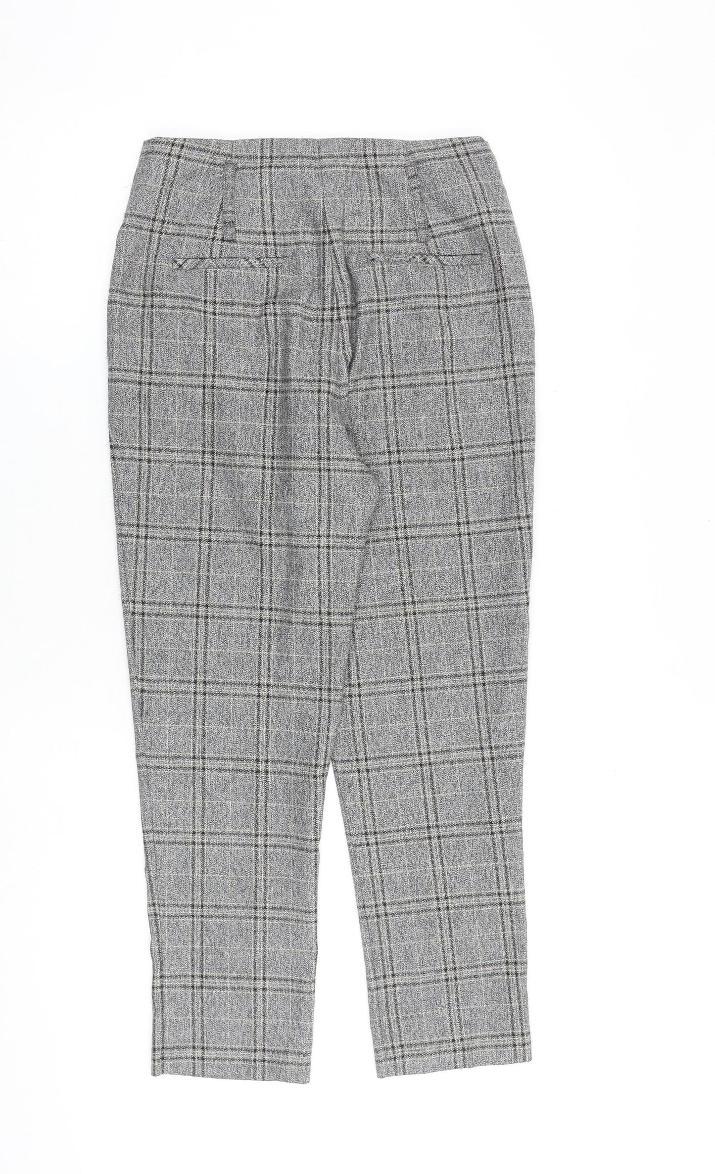 NEXT Womens Grey Plaid Polyester Trousers Size 6 L26 in Regular Zip